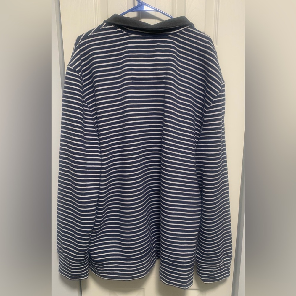 Nautica Striped Quarter Zip Pullover Sweatshirt Navy Blue and White - Picture 2 of 4